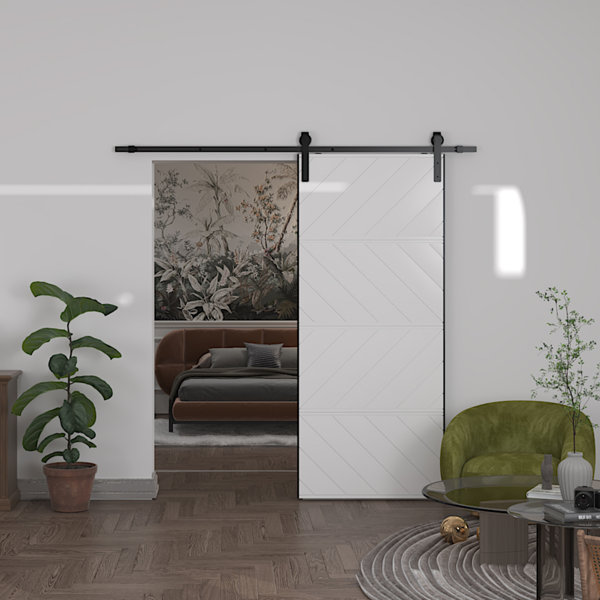 Win Stellar Paneled Manufacture Wood Barn Door Wave Design with